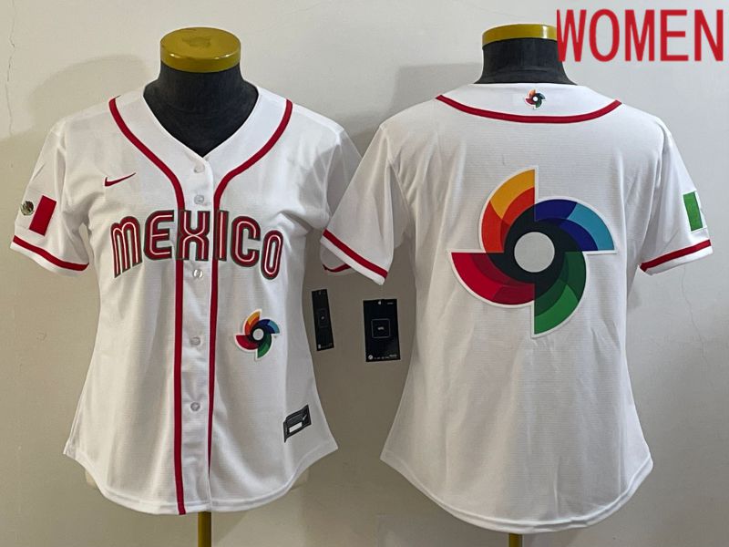 Women 2023 World Cub Mexico Blank White Nike MLB Jersey14